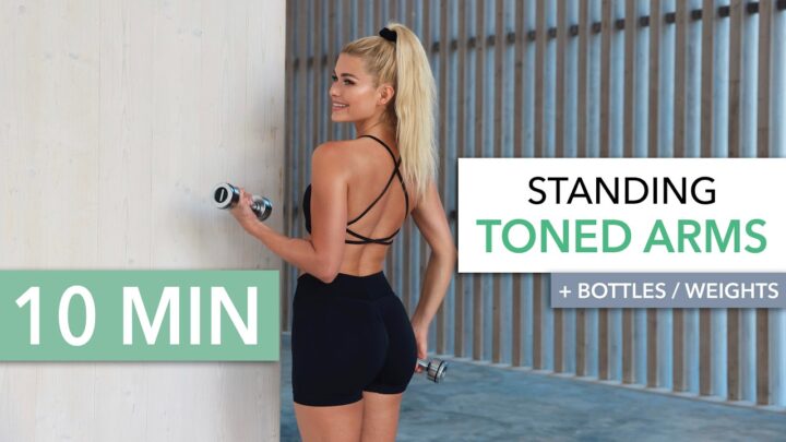 10 MIN TONED ARMS – STANDING / burns like fire, for all levels (just switch size of bottle/weight)